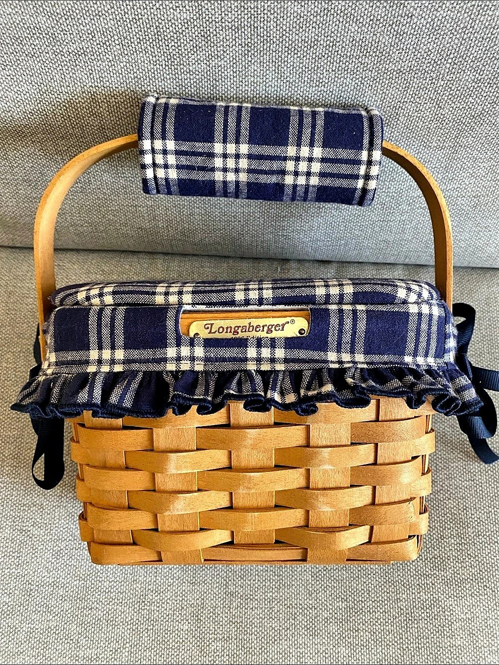 Longaberger Vintage 1996 Small Purse Basket Plaid Crossbody Blue & Brown